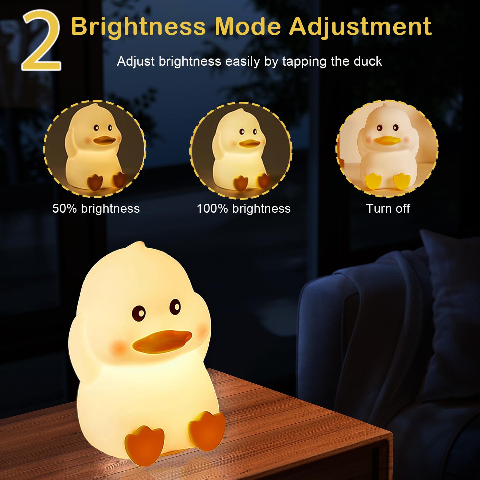 LED Duck Night Light for Kids, Cute Duck Silicone Night Light, 2 Level Dimmable Baby Nursery Nightlight, 7 Colors Rechargeable Table Lamp Bedside Lamp with Touch Sensor for Bedrooms, Living Room