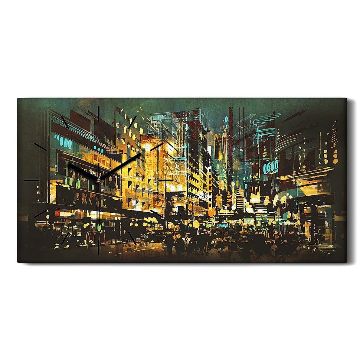 Horloge sur Toile 60x30cm Silencieuse pour Salon Décoration Murale Ville