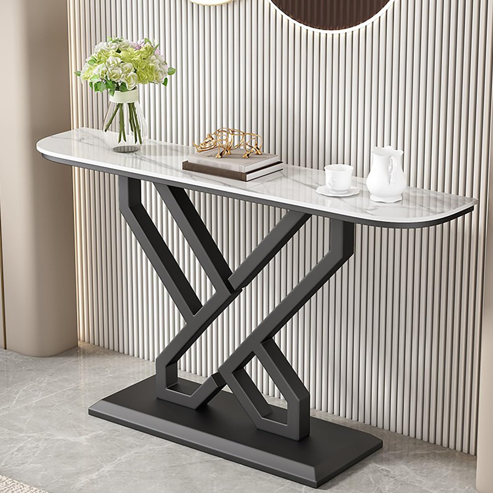 Moderna mesa de sofá con marco de metal para salón y recibidores estrechos