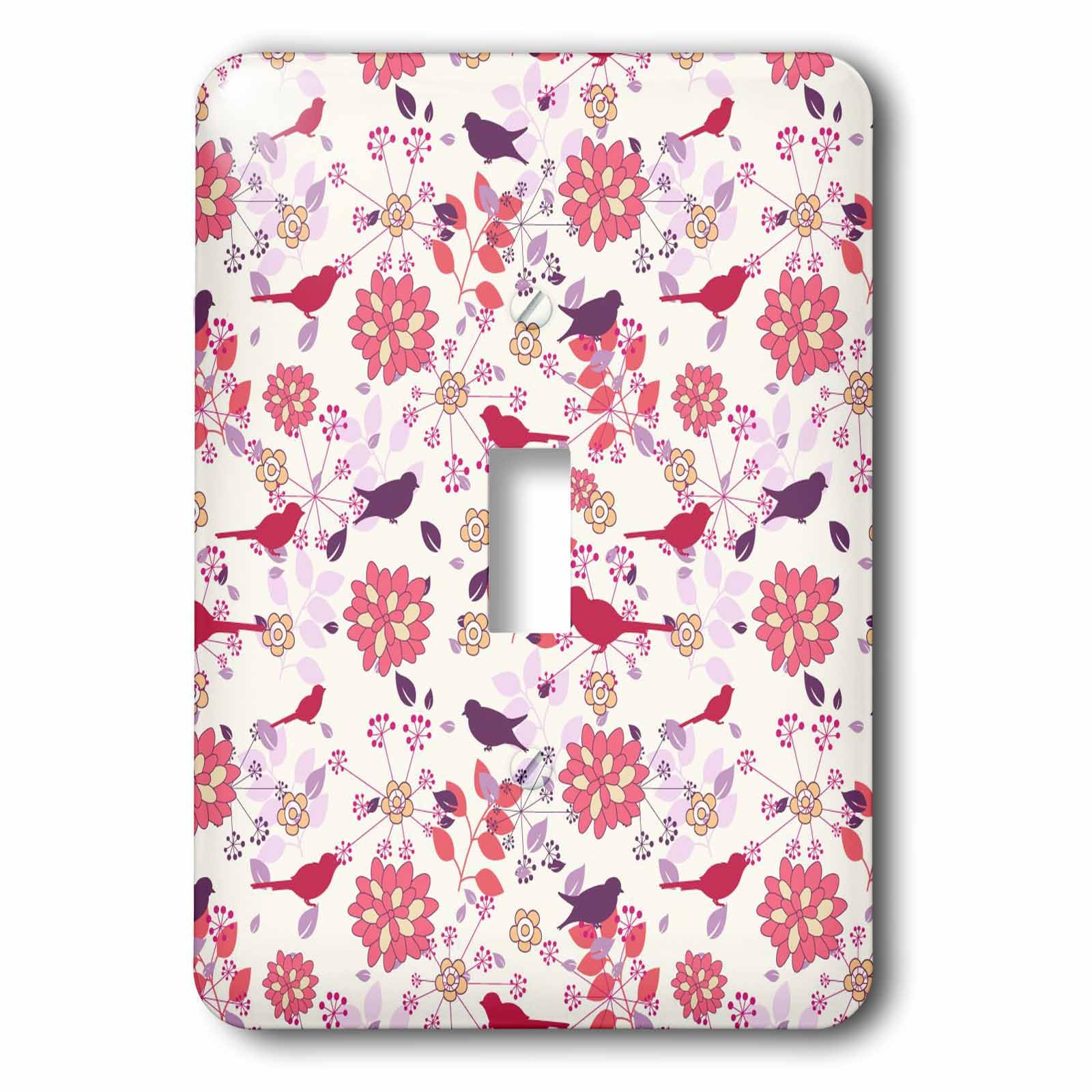 Interrupteur simple rose et violet aux motifs de fleurs et oiseaux 3dRose LSP_65435_1