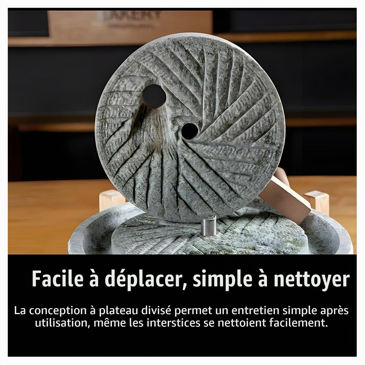 Yinian Broyeur manuel en pierre, petit broyeur à épices, petit broyeur à café, moulin à céréales humide/sec pour céréales, haricots et orge, avec cadre en bois (taille : 35cm)