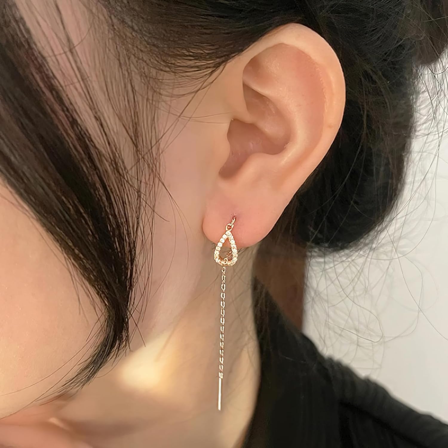 S925 Sterling Silver Threader Earrings for Women Dainty Long Chain Ear Line with Cubic Zirconia Elegant Dangle Tassel Earrings Heart Earring Valentine's Day Weeding Jewelry Gifts for Her - Image 6