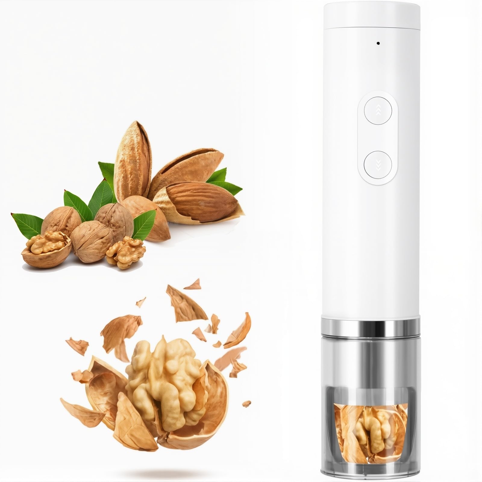 Cascanueces Eléctrico, Máquina Peladora de Nueces, Herramienta Multifuncional para Cascar Nueces, Nueces, Avellanas, Almendras y Nueces de Brasil White