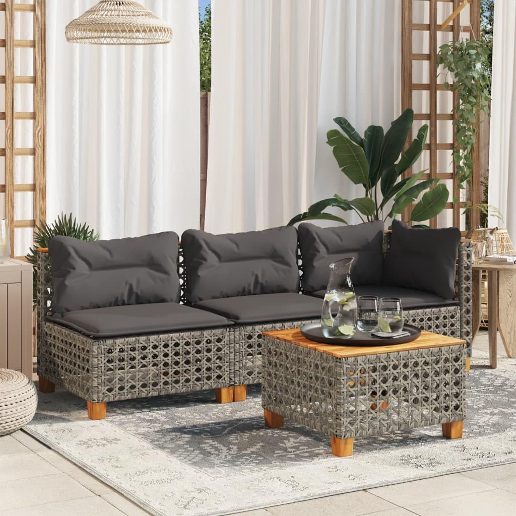 vidaXL Gartensofa 3-Sitzer, Gartensessel mit Kissen, Modular Loungesofa für Garten Terrasse, Sofa Garnitur Gartenmöbel, Grau Poly Rattan