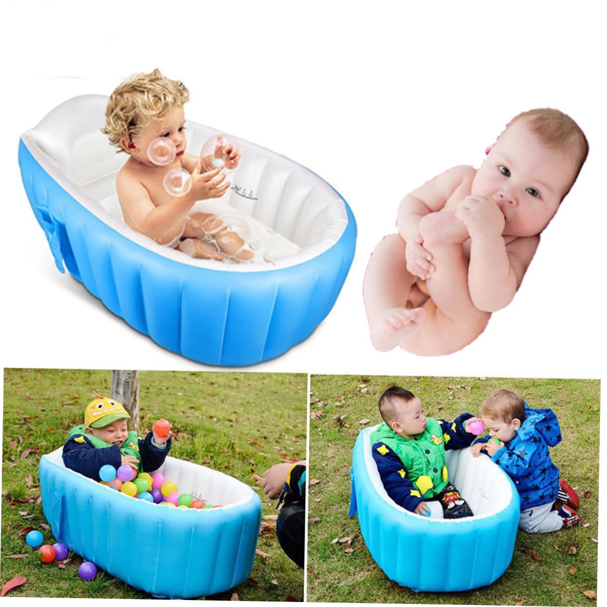 Bañera Inflable para Bebés Azul, Portátil y Plegable para Viaje