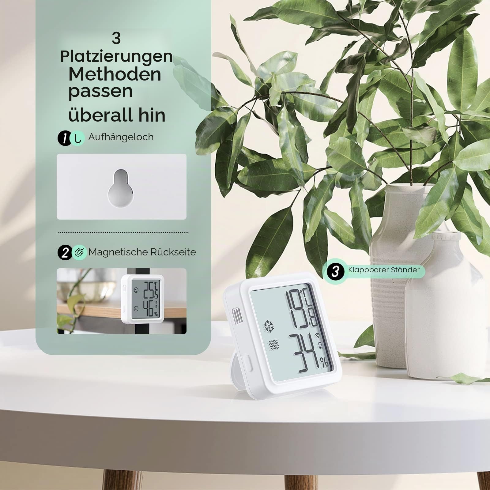 Inkbird IBS-TH3 Plus WLAN Thermometer Hygrometer Innenraum Temperatur Feuchtigkeitssensor mit Wiederaufladbarem Akku LCD Display