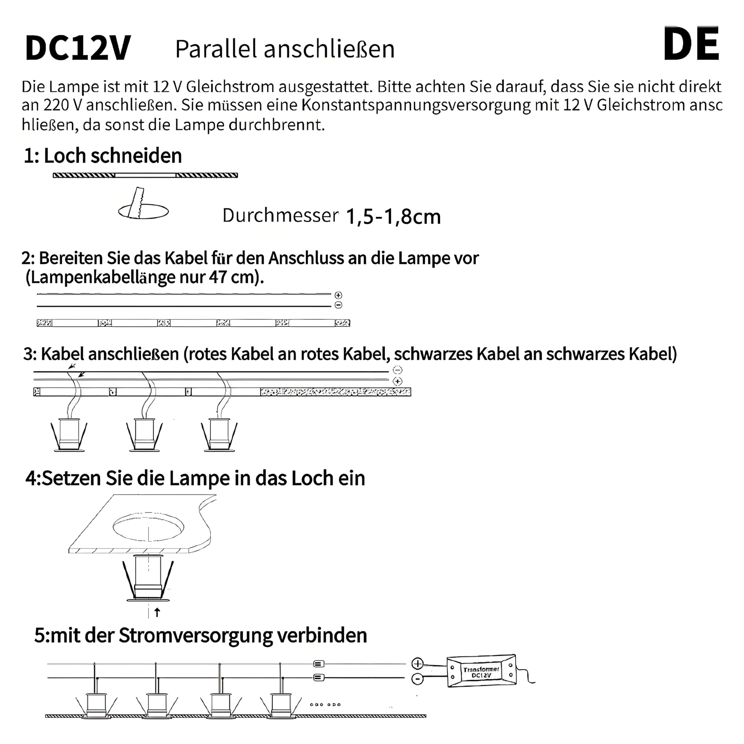 Einbaustrahler LED 1W, mini led Spot,led einbaustrahler 12V Lochmaß 15-18mm,Deckenspots IP65 Einbauspots Kaltweiß,Led spot für Carport Badezimmer Küche,mit 230V Trafo,15er set (Schwarz Kaltweiß 6000k)