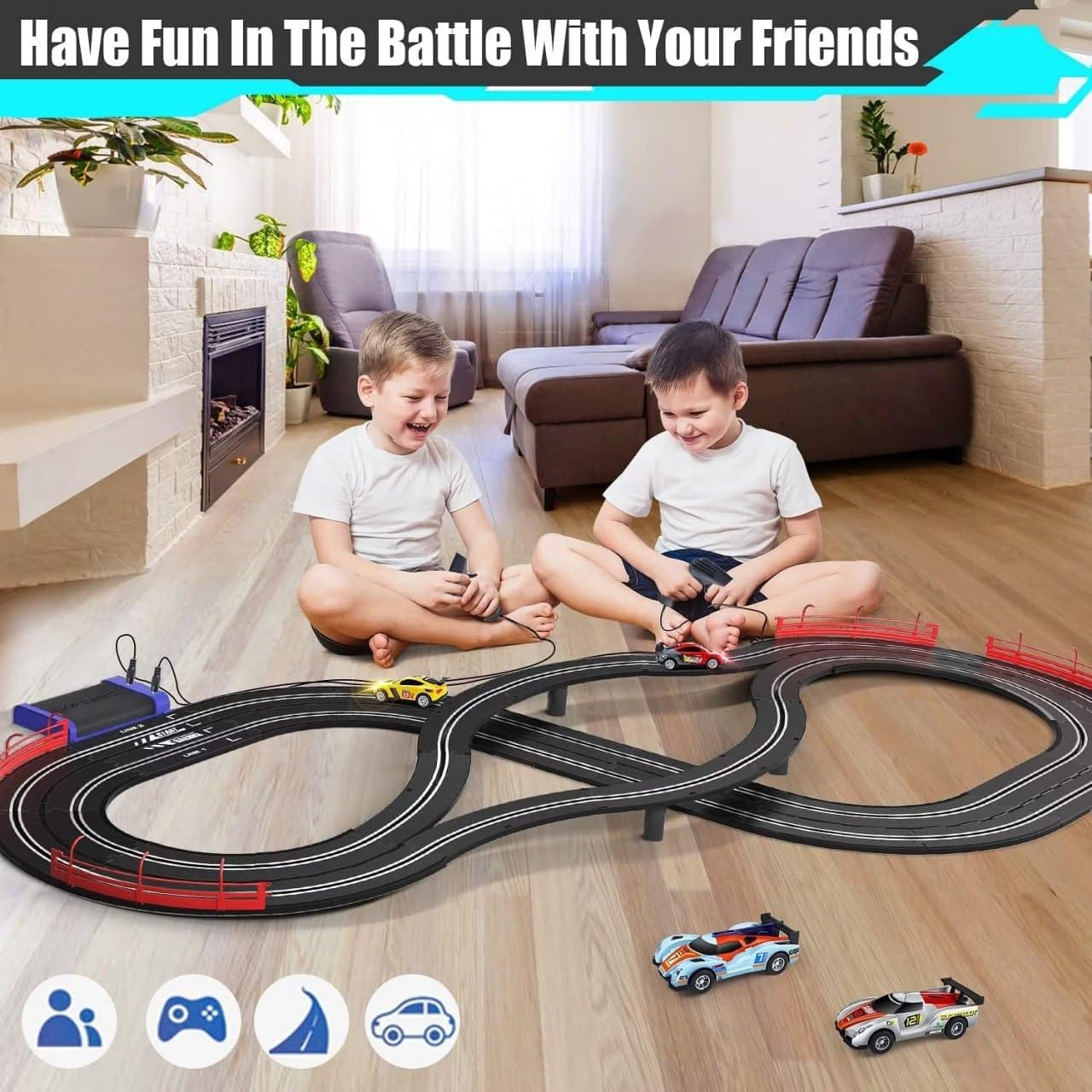 Pihura Electric High-Speed Slot Car Race Track Sets,1:43 Scale Dual Race Track with 2 Slot Cars and 2 Hand Controllers,Race Track for 6 7 8 9 10 11 12 Boys Girls (440 CM) 4