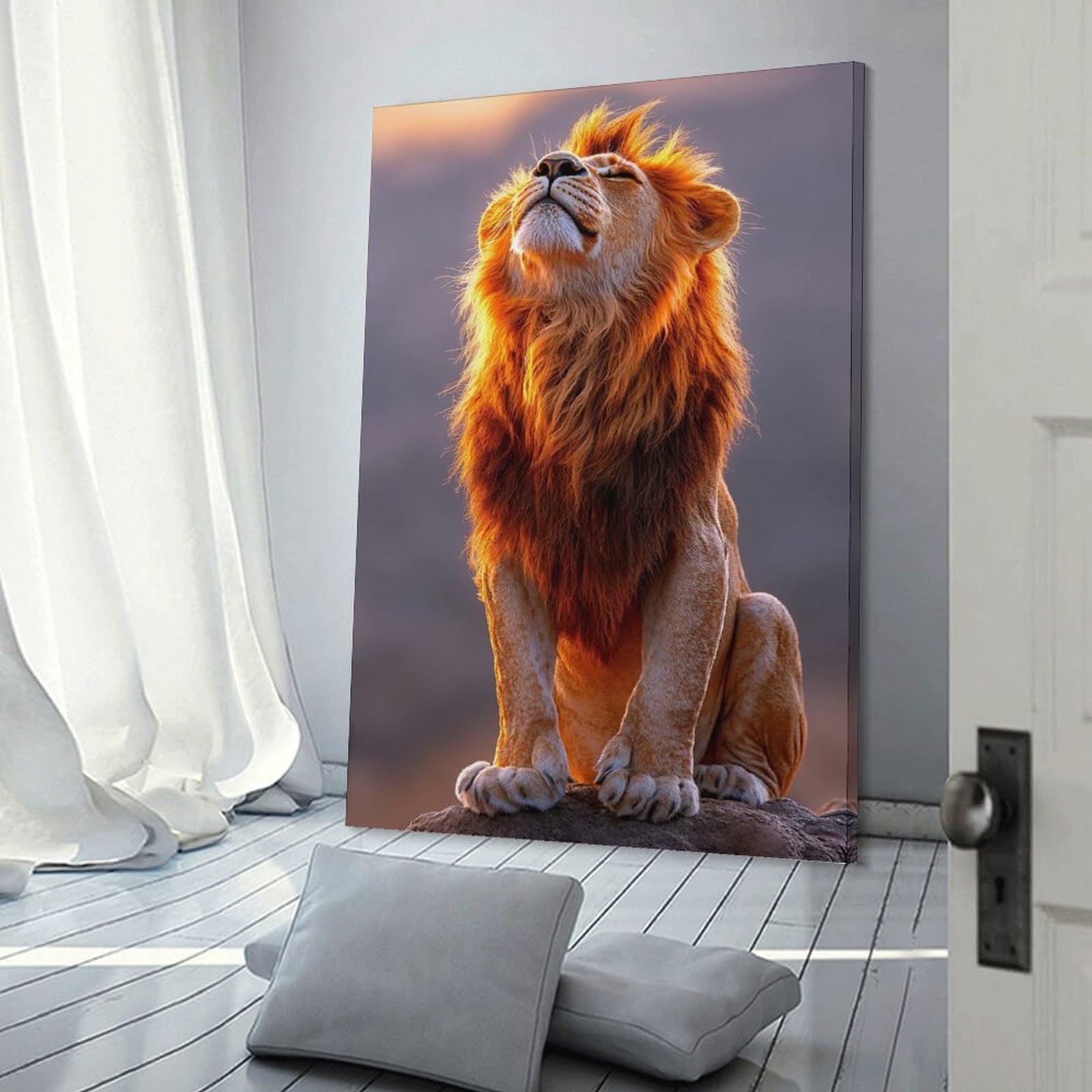 Junmoney Majestic Lion Basking in Golden Light Canvas Art Print, 20x30inch(50x75cm), for Living Room, Bedroom, Office Or Hallway, Decorative Artwork with Broad Appeal
