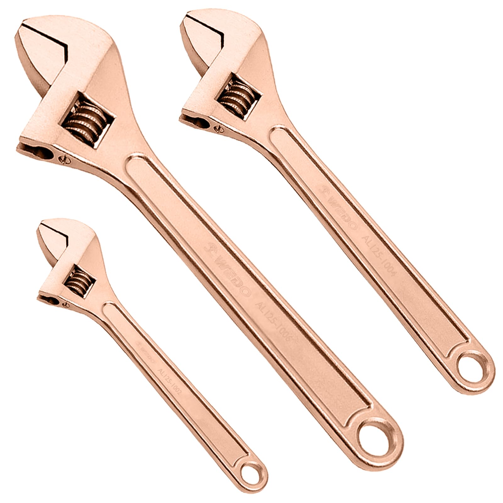 WEDO 3 llaves ajustables sin chispas de 4 + 6 + 8 pulgadas, llave de seguridad sin chispas, herramienta de seguridad, cobre berilio, no magnética, estándar DIN, certificado BAM y FM