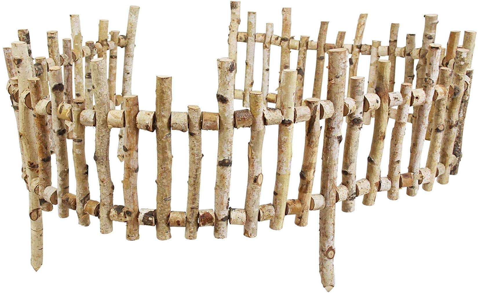 Dekorative Beeteinfassung Birkenholz 2 m lang, Gartenzaun zum Stecken, Beetzaun, Holz Beetumrandung, Staketenzaun, Steckzaun