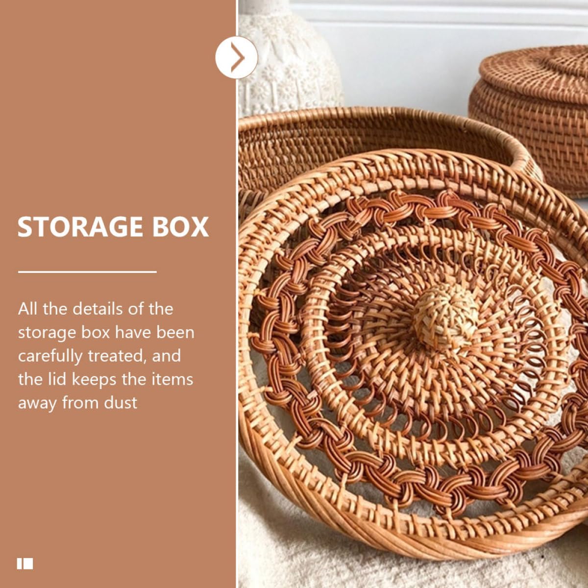 Cestino Portaoggetti Robusto e Funzionale in Rattan Intrecciato Coperchio per Dolci e Snack, per Studio o Regalo di Inaugurazione Casa
