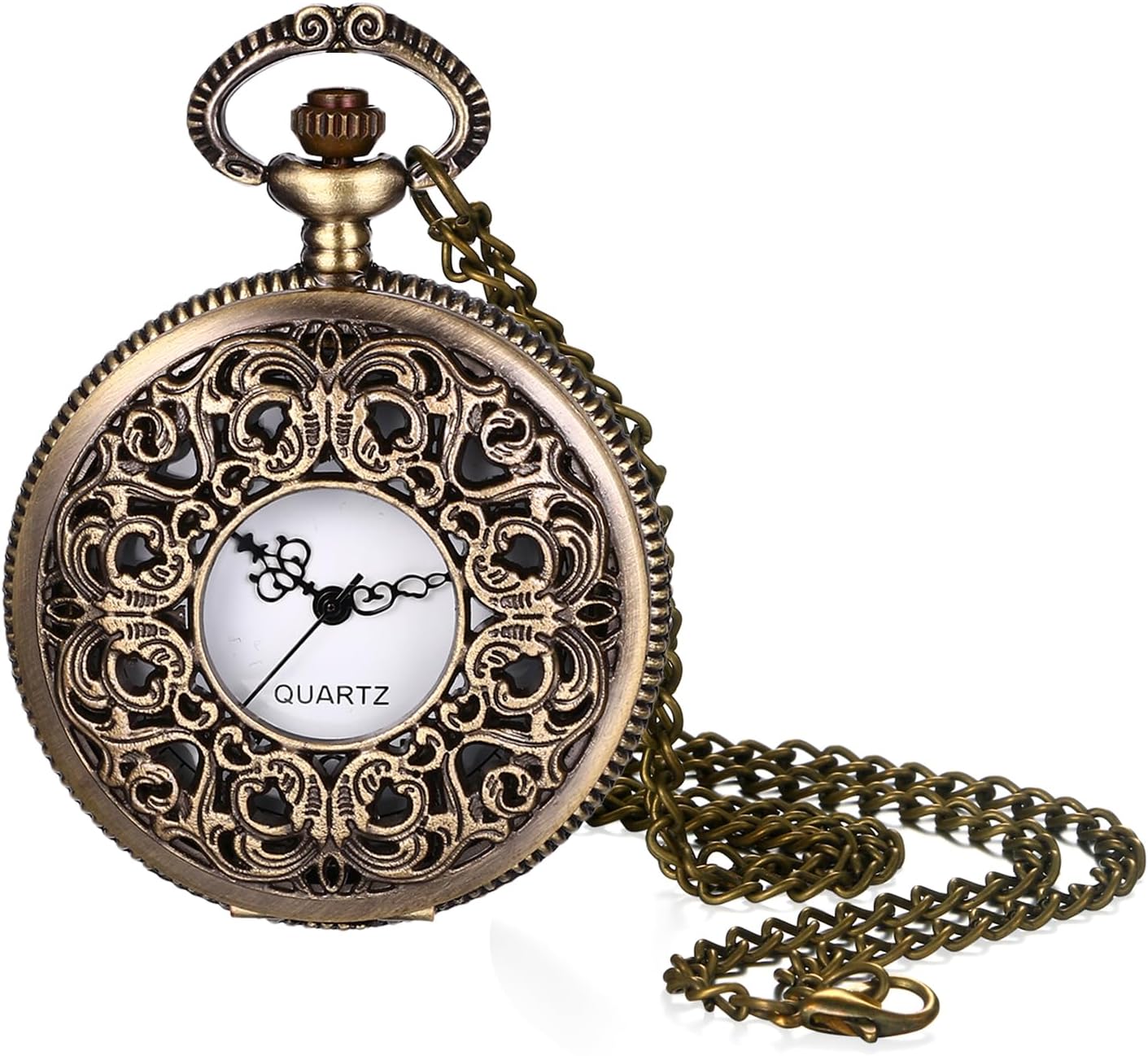 Avaner Women's Quartz Pocket Watches: Half Hunter Bronze Arabic Numeral Pocket Watches with Chain