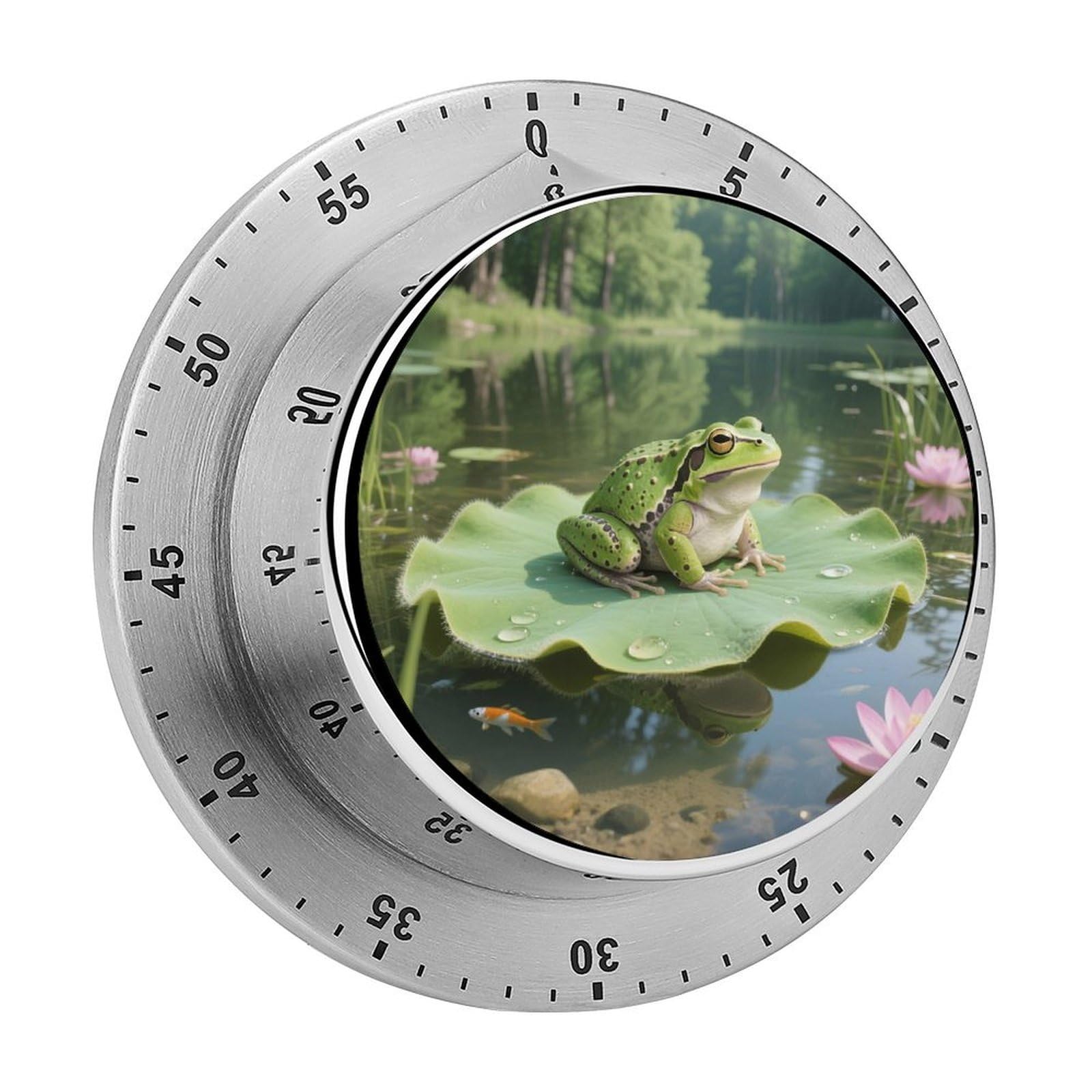 60 Minute Wind Up Timer, Visual Mechanical Timer with Loud Alarm, Frog in A Pond Natural Kitchen Timers for Cooking - No Batteries Required - Magnetic Backing, Exquisite Stainless Steel Body