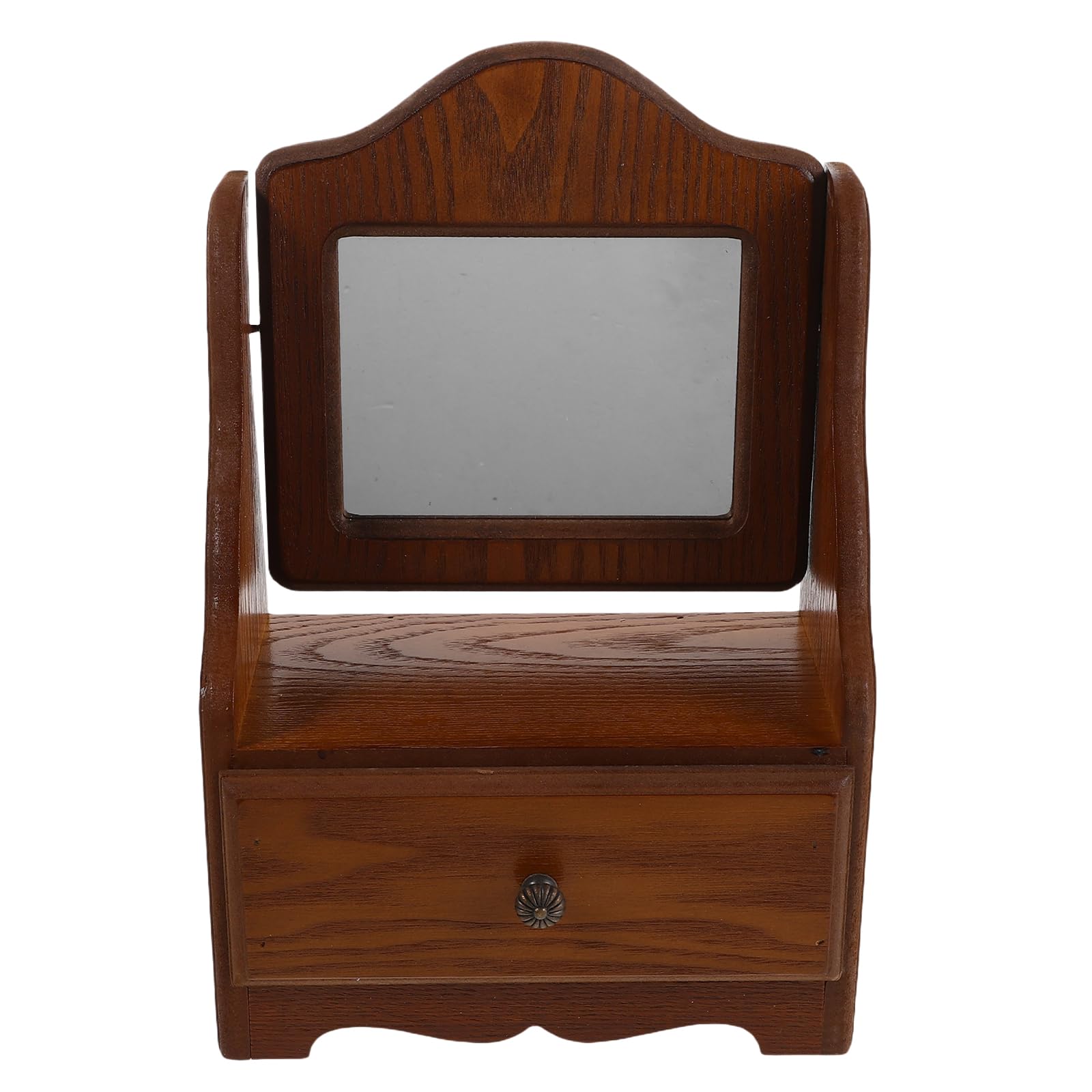 Miroir de maquillage vintage en bois avec tiroir de rangement élégant