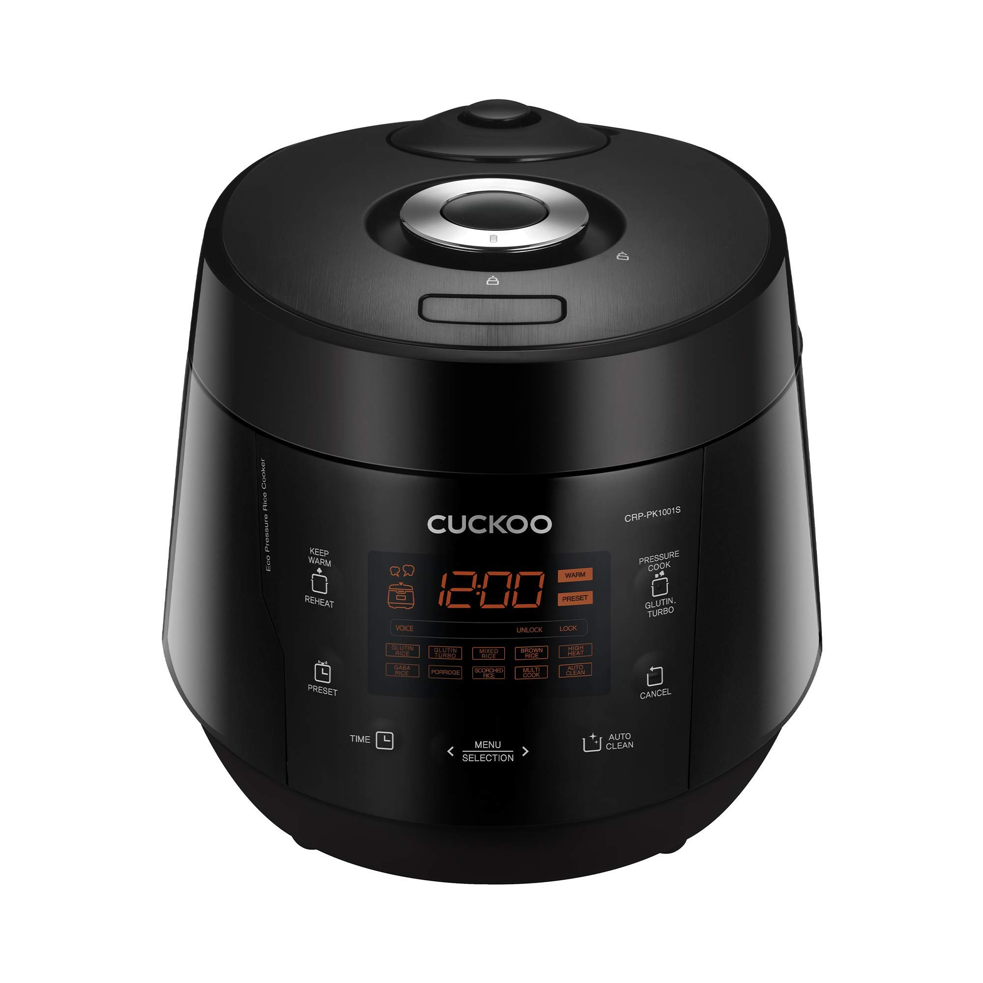 High Pressure Rice Cooker 10-Cup Uncooked / 20-Cup Cooked with Nonstick Inner Pot, Large Rice Maker with 13 Menu Options and Steam Plate, Fuzzy Logic Tech, Auto Clean, Black (CRP-PK1001S)