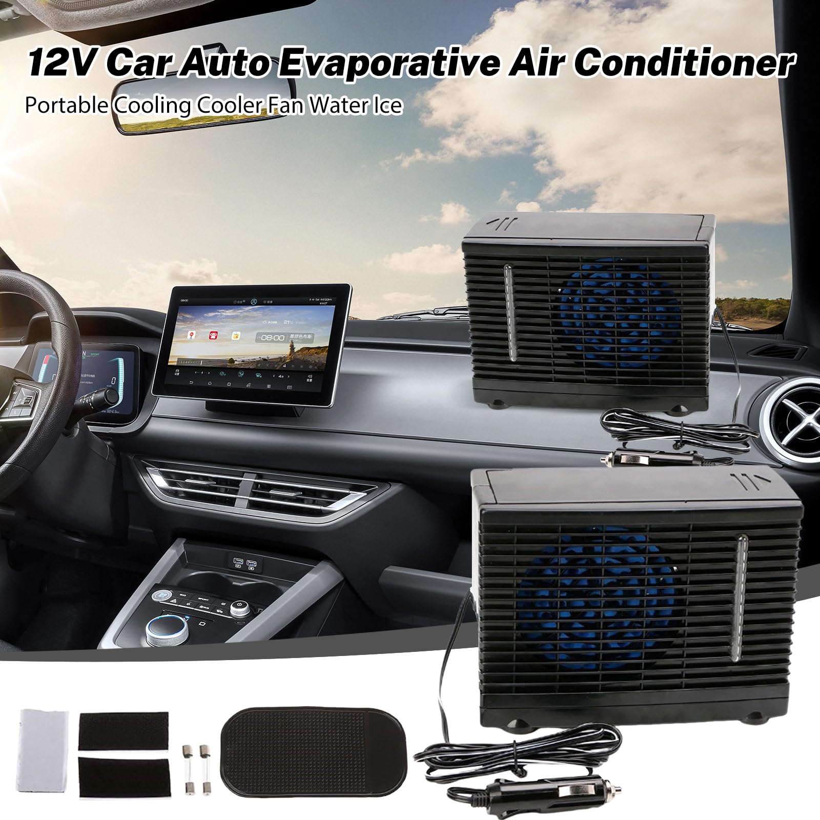 12V Climatiseur de Voiture,Climatiseur Portable Pour Voiture,Ventilateur de Voiture avec Réservoir D'eau Froide,Refroidisseurs D'air pour Bureaux,Chambres,Maisons et Voitures,Campeurs,Voyageurs (A)