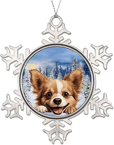 Miniatura 3 de CowkissSign Russian Toy Christmas Snowflake Ornament Russian Toy Cute Funny Peeking Dog Puppy Xmas Keepsake Gifts Metal Snowflake Xmas Tree