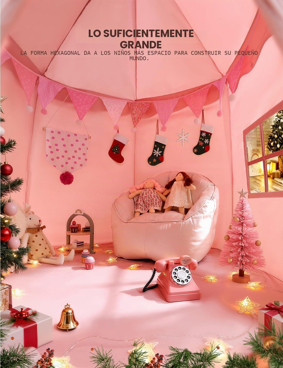 Besrey Tienda de Campaña Infantil Rosa - Casita para Niños con Diseño de Castillo, Grande y Fácil de Montar, Ideal para Juegos Interiores y Exteriores, Niñas y Niños