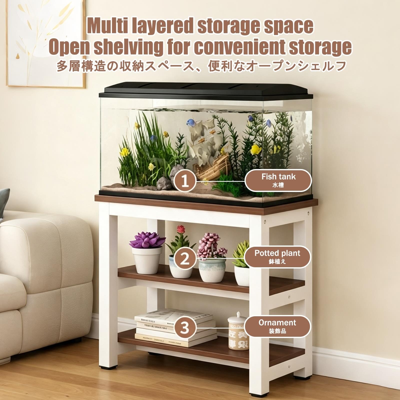 Mobile Acquario, Base per Acquari, Elevata Capacità Portante | Contenitore a Tre Livelli, Robusto E Stabile, in Grado di Contenere Accessori(90x40x70cm/35.4x15.7x27.6in)