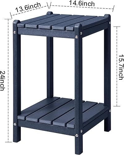 Miniatura 71 de LZRS Mesa auxiliar para exteriores, mesa auxiliar ovalada Adirondack doble con almacenamiento de 2 niveles, mesas auxiliares de HDPE para patio
