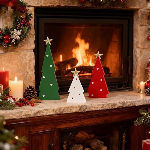 Miniatura 6 de Decoraciones de Navidad para interiores, 3 piezas de decoración de árboles de Navidad, decoración de estante de mesa, centros de mesa de madera con