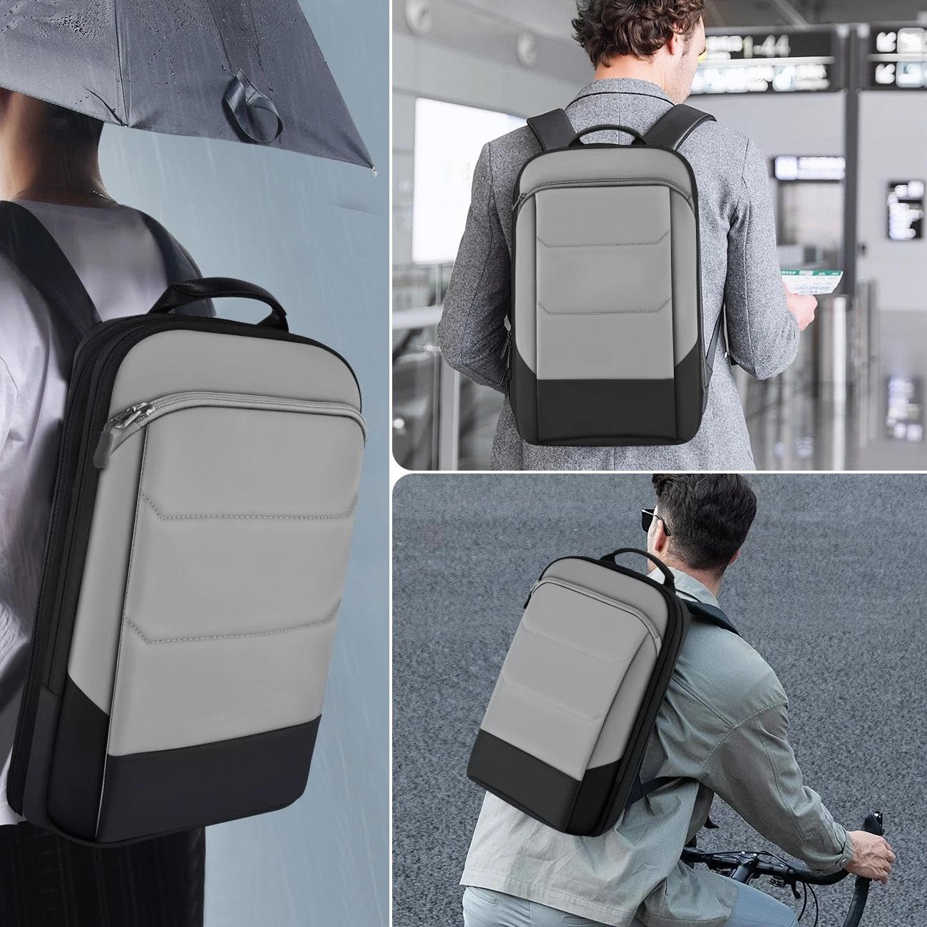 17" Zaino PC Portatili Sottile ed Espandibile Zaino da Viaggio Antifurto Impermeabile Zaino per Laptop con Porta USB per Lavoro Scuola Viaggio Uomo Donna，Nero Bordo grigio