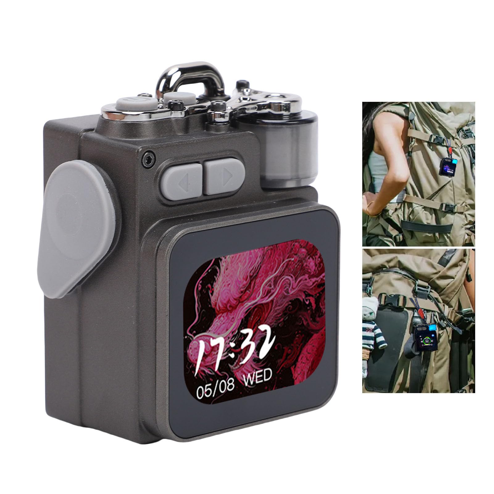 Altoparlante Bluetooth in Metallo con Schermo HD, Portatile | Altoparlante da viaggio robusto con gancio a fibbia per feste, spiaggia, casa, campeggio, escursionismo, batteria da 1200 mAh
