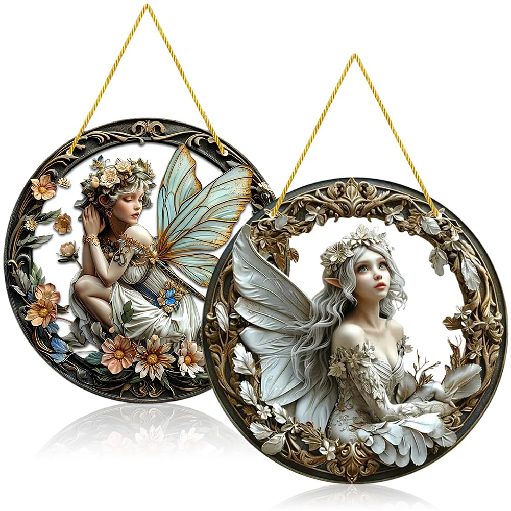 2 Pieces Elf Fairy Acrylic Window Decor,Flower Fairy Acrylic Window Hanging,Fairyland Wall Hanging Spring Summer Garden Decor,Holiday Decorations,Christmas Decorations,Gift for Girls,Mom (Style-A)