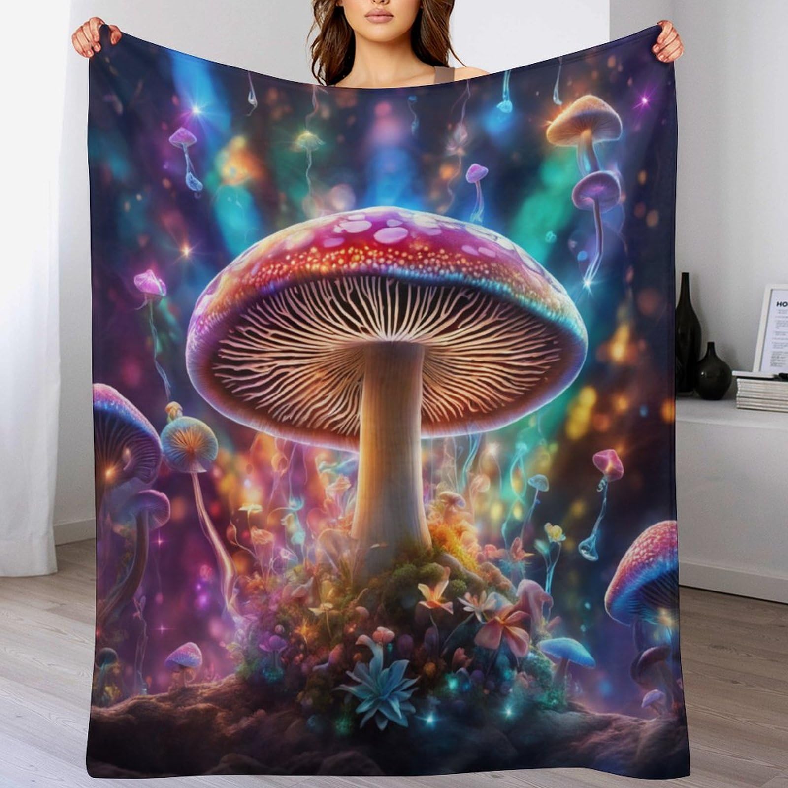 Ggjjtt Mushroom Throw Blanket Soft Plush Thick Cosy Fuzzy Fluffy Machine Washable Flannel Blanket For All Season Use Bedroom Couch 150×200Cm