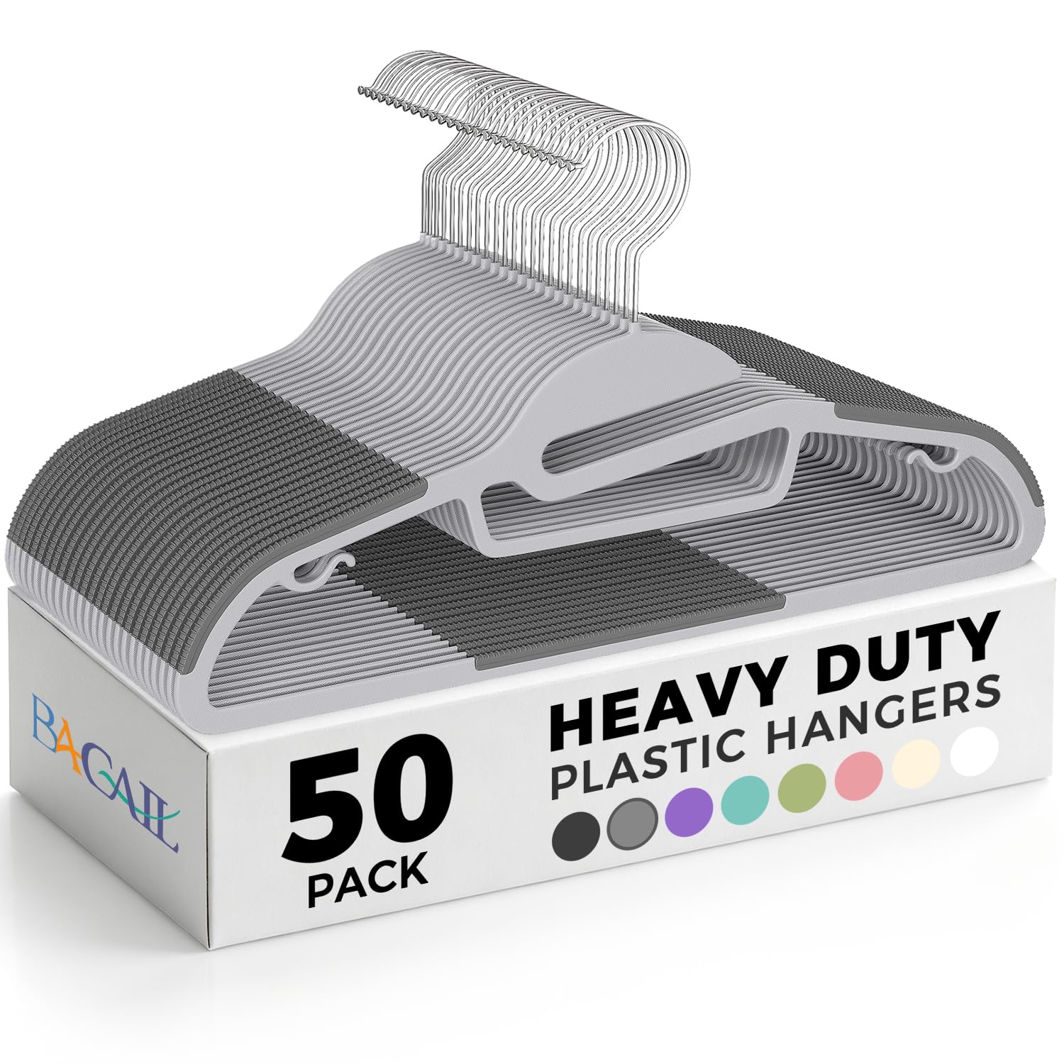 Photo 1 of BAGAIL Plastic Hangers 50 Pack - 0.2" Thick, Grey