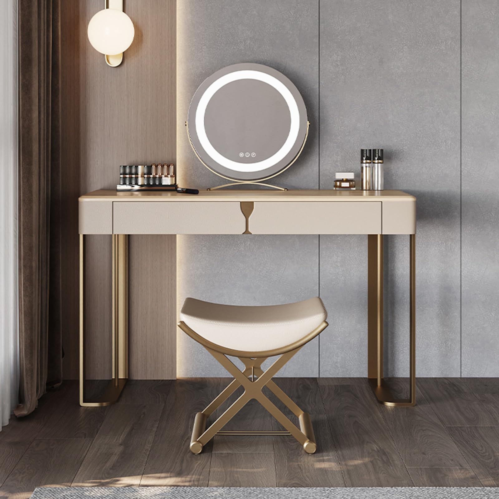 asdchZen Large Makeup Vanity Set With Mirror, Dressing Table With Drawers & Cabinet, Cushioned Stool For Bedroom-Stylish & Functional,Type-a-80cm/31.5in