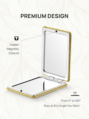 Miniatura 6 de OMIRO Espejo compacto, piel sintética con purpurina de aumento 1X3X, ultra portátil para bolsos, 2.4 pulgadas de ancho x 3.4 pulgadas de largo