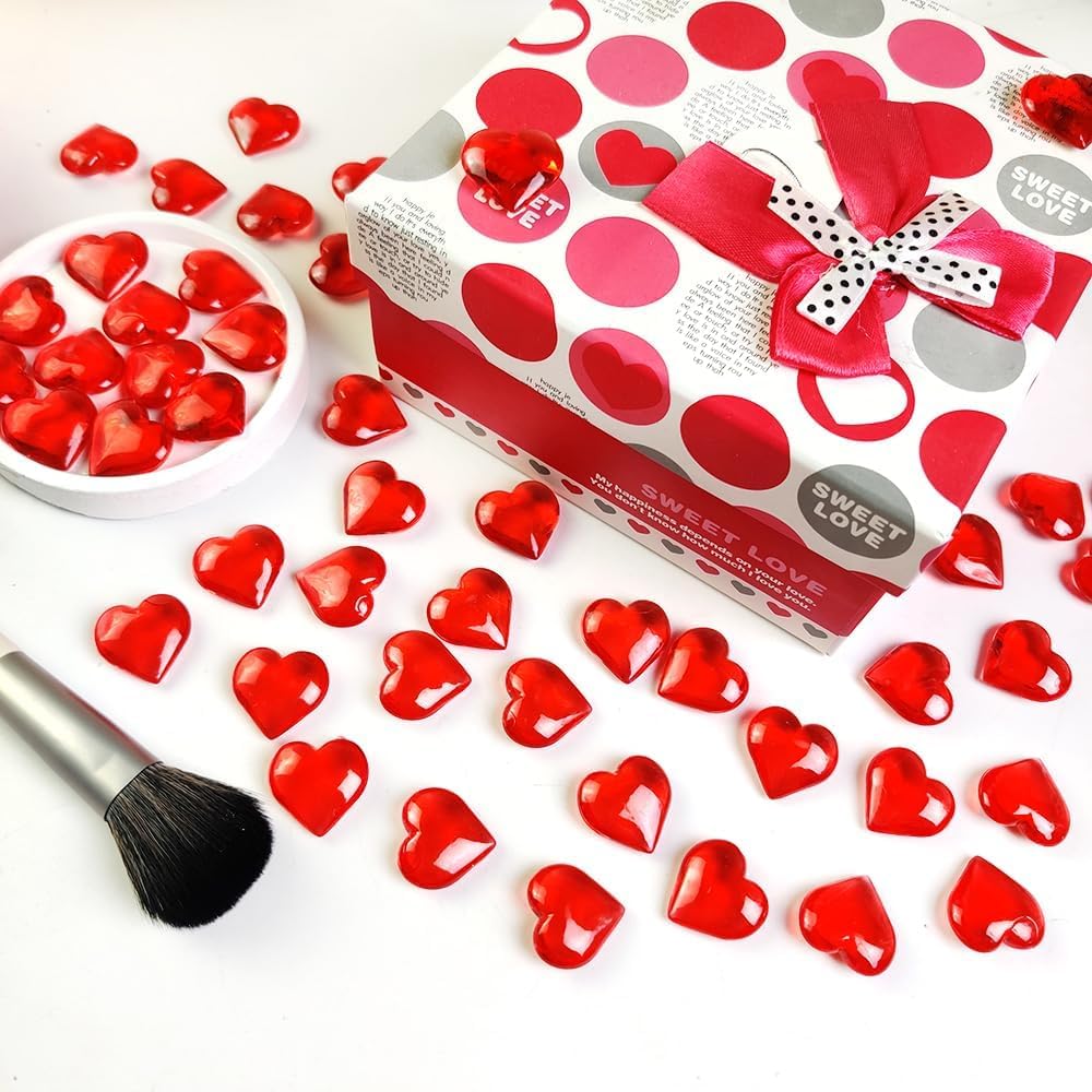HappyFiller 150 PCS Red Acrylic Hearts for Shaped Crystals Fake Heart Gems for Vase Fillers,Table Scatters,Wedding Centerpieces,Birthday,Engagement Party,Bridal Shower Gifts,11 OZ