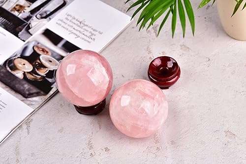 Miniatura 3 de JIC Gem Esfera de cristal curativo de cristal mágico de cuarzo rosa natural de 2.9 pulgadas con soporte de madera para decoración, meditación,