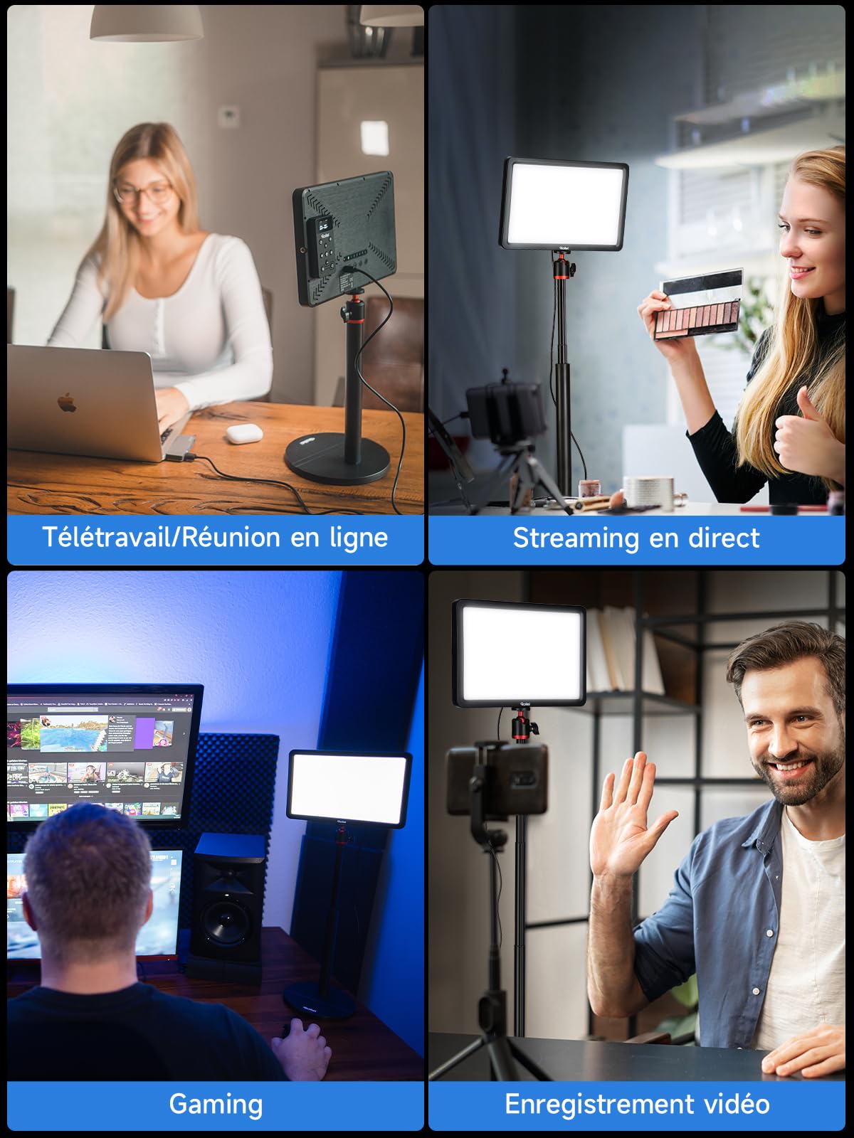 Rollei Lumis Key-Light, lumière vidéo LED avec trépied de Table et télécommande sur Le câble. Grande Lampe de Bureau Bicolore avec 192 LED à intensité Variable (96 Blanc Chaud + 96 Blanc Froid)