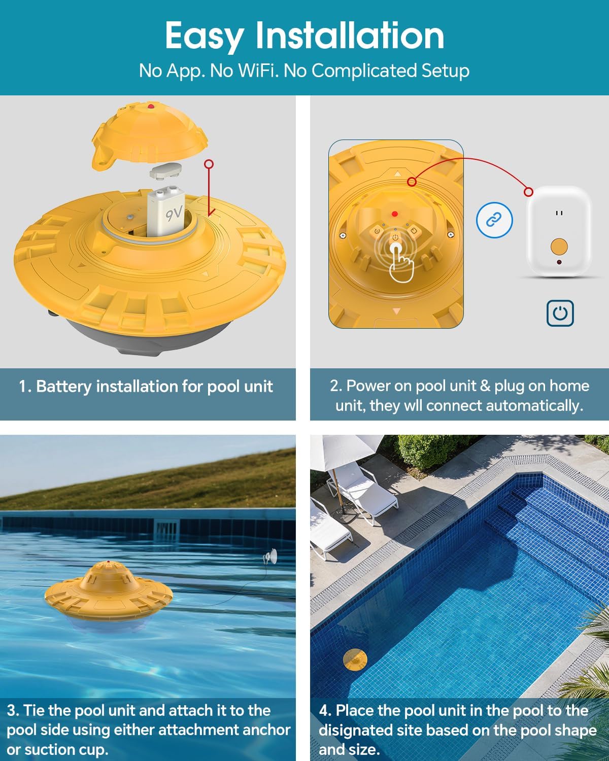 Pool Alarm for Inground & Above Ground Pools,Adjustable Sensitivity Water Detection Alarms Covers 20x40ft,85dB+ Safety Alert for Kids,Pets & Accidental Entry,Weatherproof UV&Corrosion Resistant YE&GR