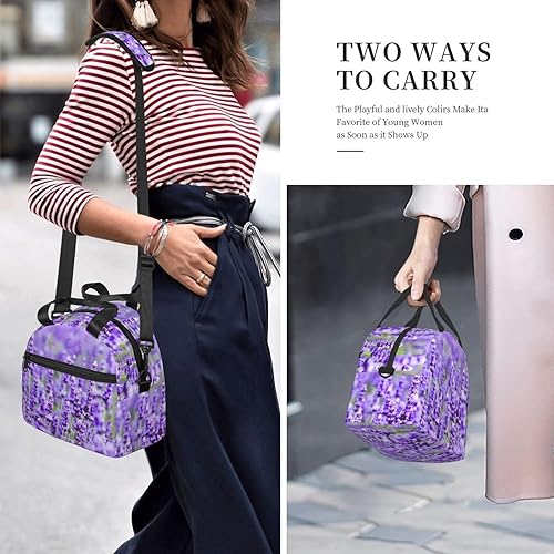 Miniatura 8 de Bolsa de almuerzo de lavanda morada para mujeres y hombres, reutilizable, aislada, lonchera para el trabajo, picnic, viajes