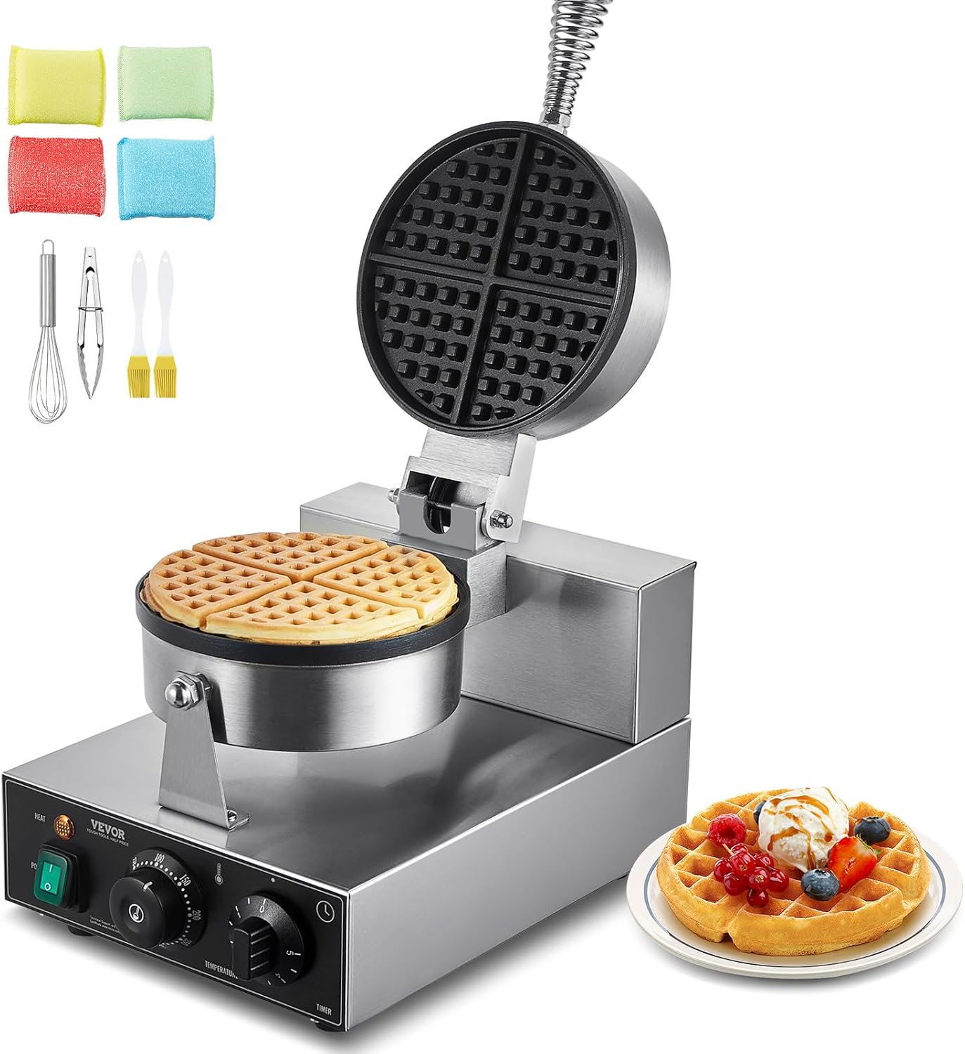 VEVOR Commercial Waffle Maker, 1230W Round Waffle Baker