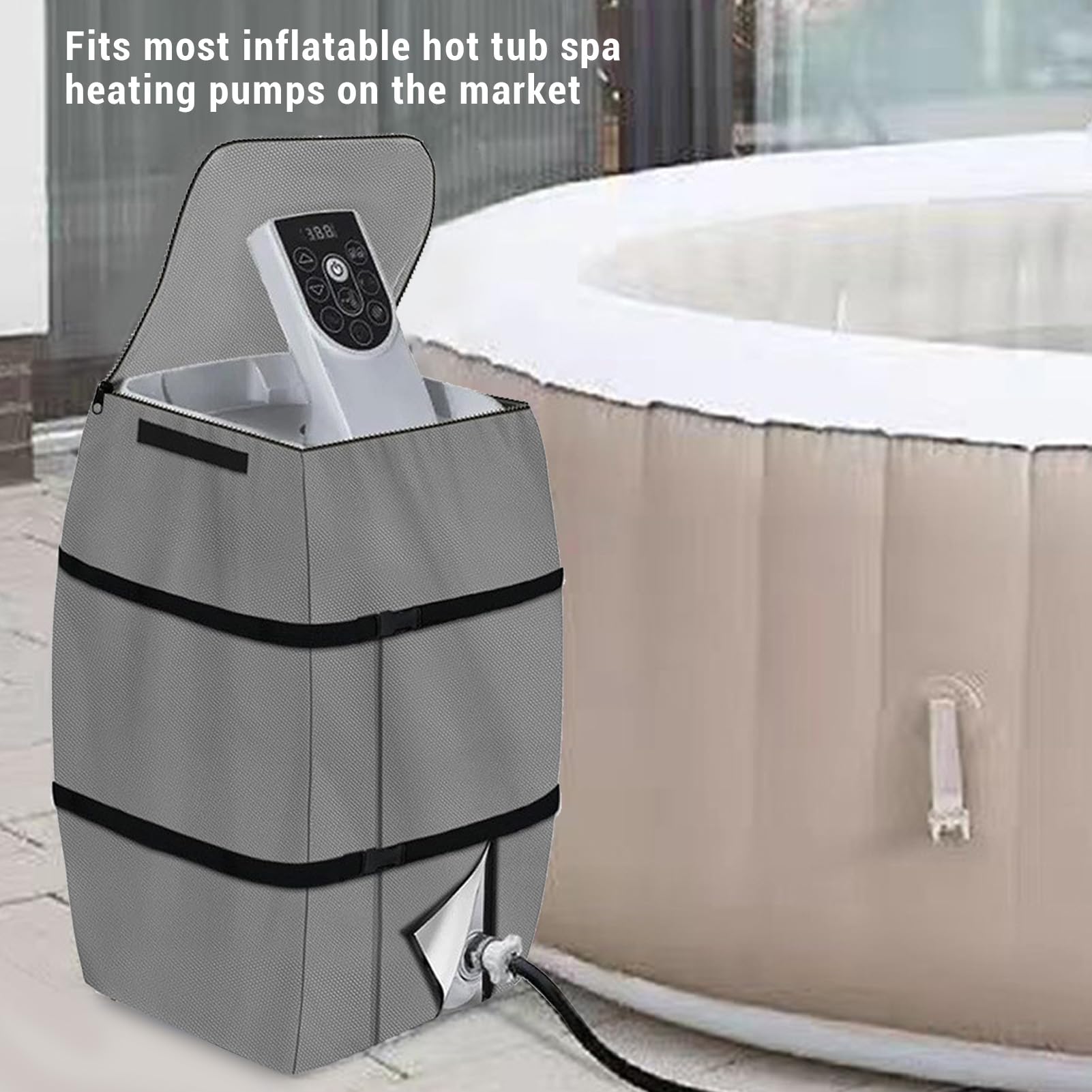 Topiky Housse de Pompe de Chauffage pour Spa, Tissu Oxford 420D, Résistante à l'eau, pour Lay-Z-, Bestway (Gris)