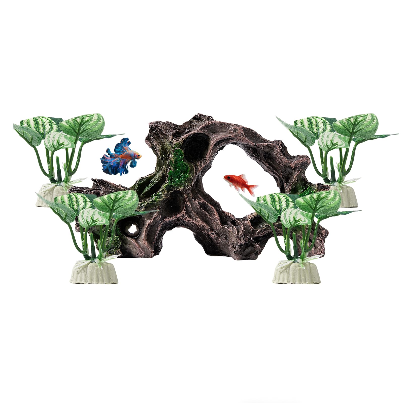 Swirge 5pcs Driftwood Cave Aquarium Decor, Fish Tank Decorations Silk Aquarium Plants for Betta Fish Tank acccessories (Driftwood)