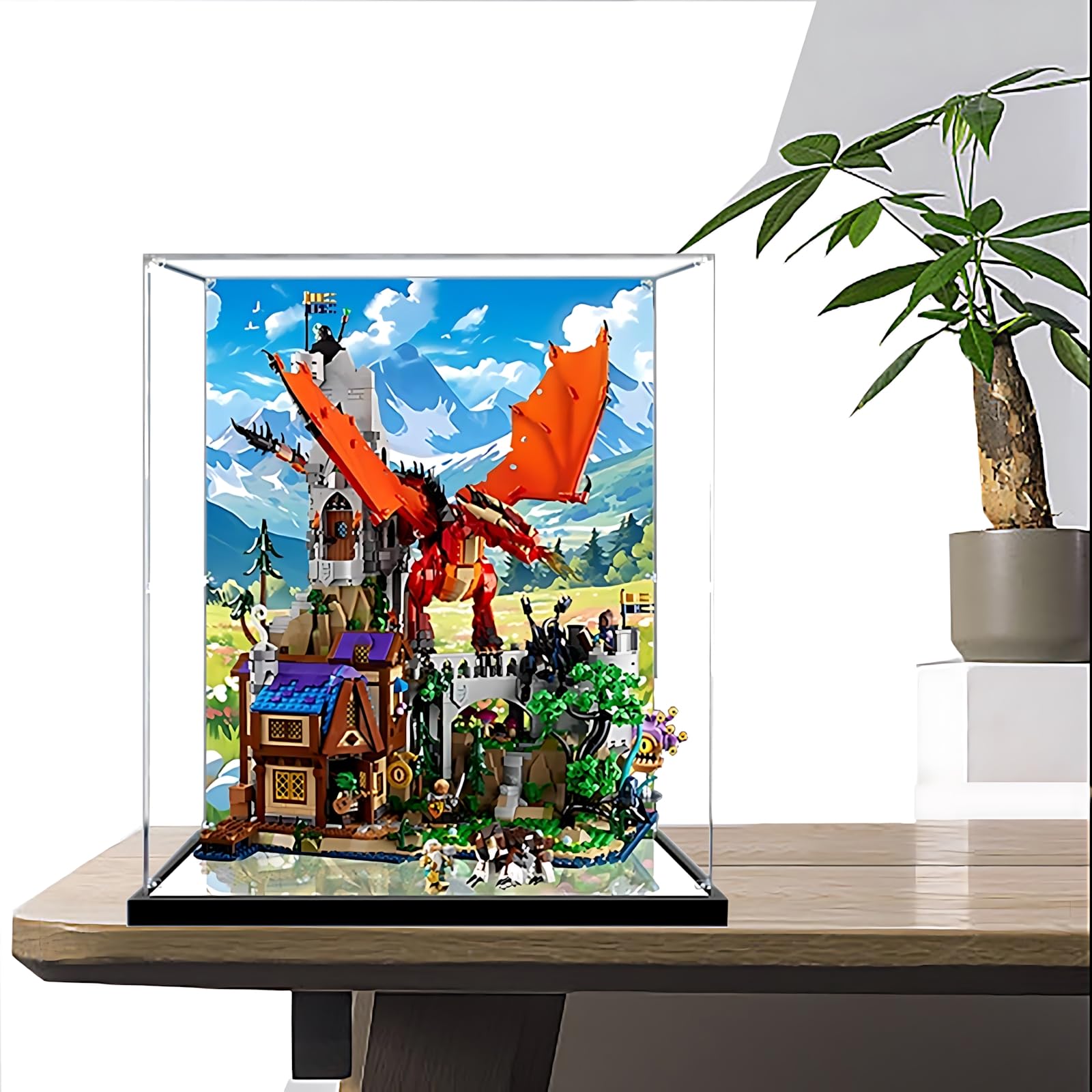 Akrylowa witryna do modeli 21348, pyłoszczelna witryna prezentacyjna ze światłem LED, przezroczyste pudełko ekspozycyjne dla kolekcjonerów, 42 × 37 × 52 cm, do przechowywania zabawek (C)