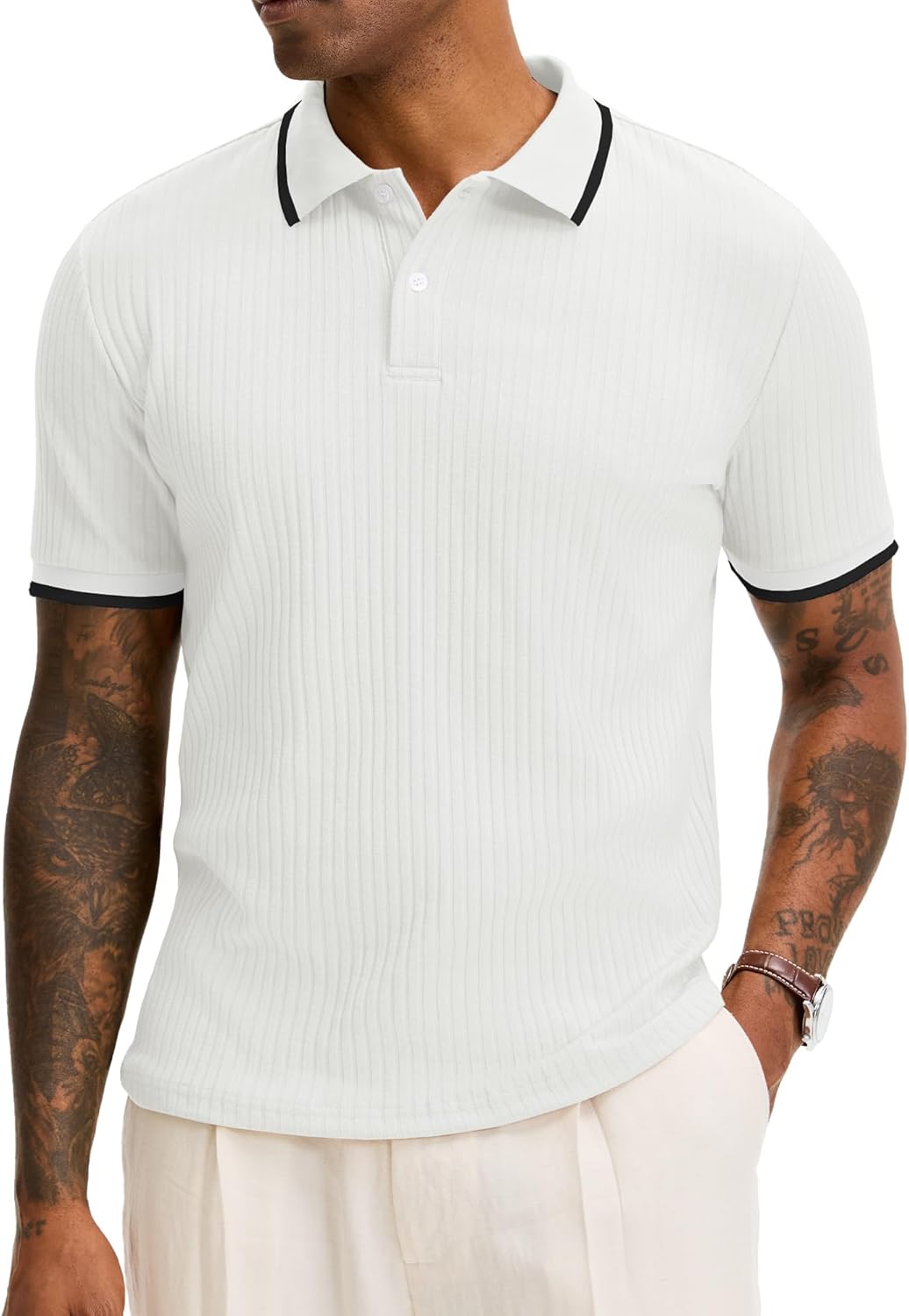 Comdecevis Men's Regular Fit Knit Polo Shirts Short Sleeve Stretch Golf Shirts