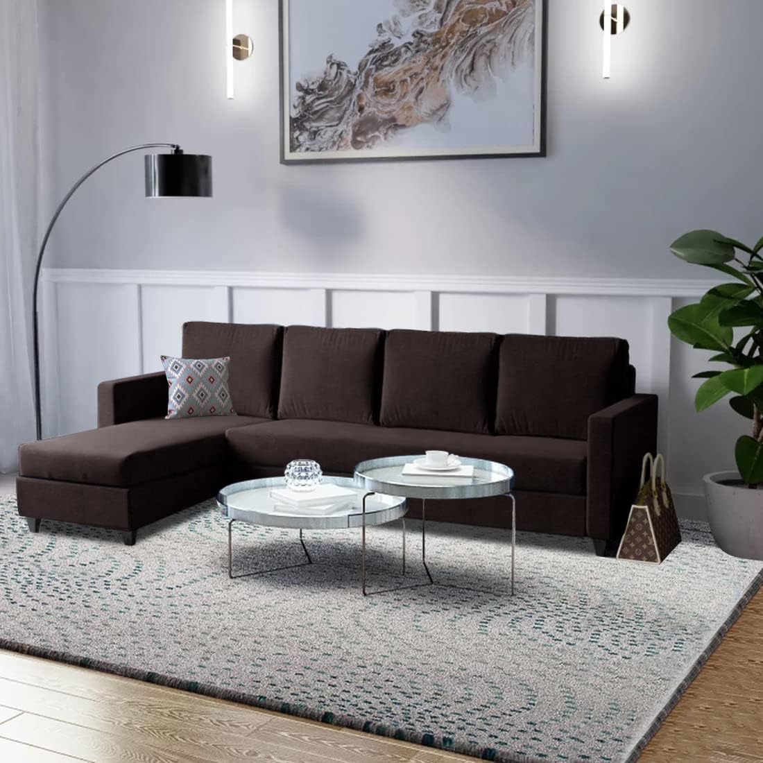 Casacomfort Amperon 5 Seater LHS L Shape Sofa Set Plain (Brown)