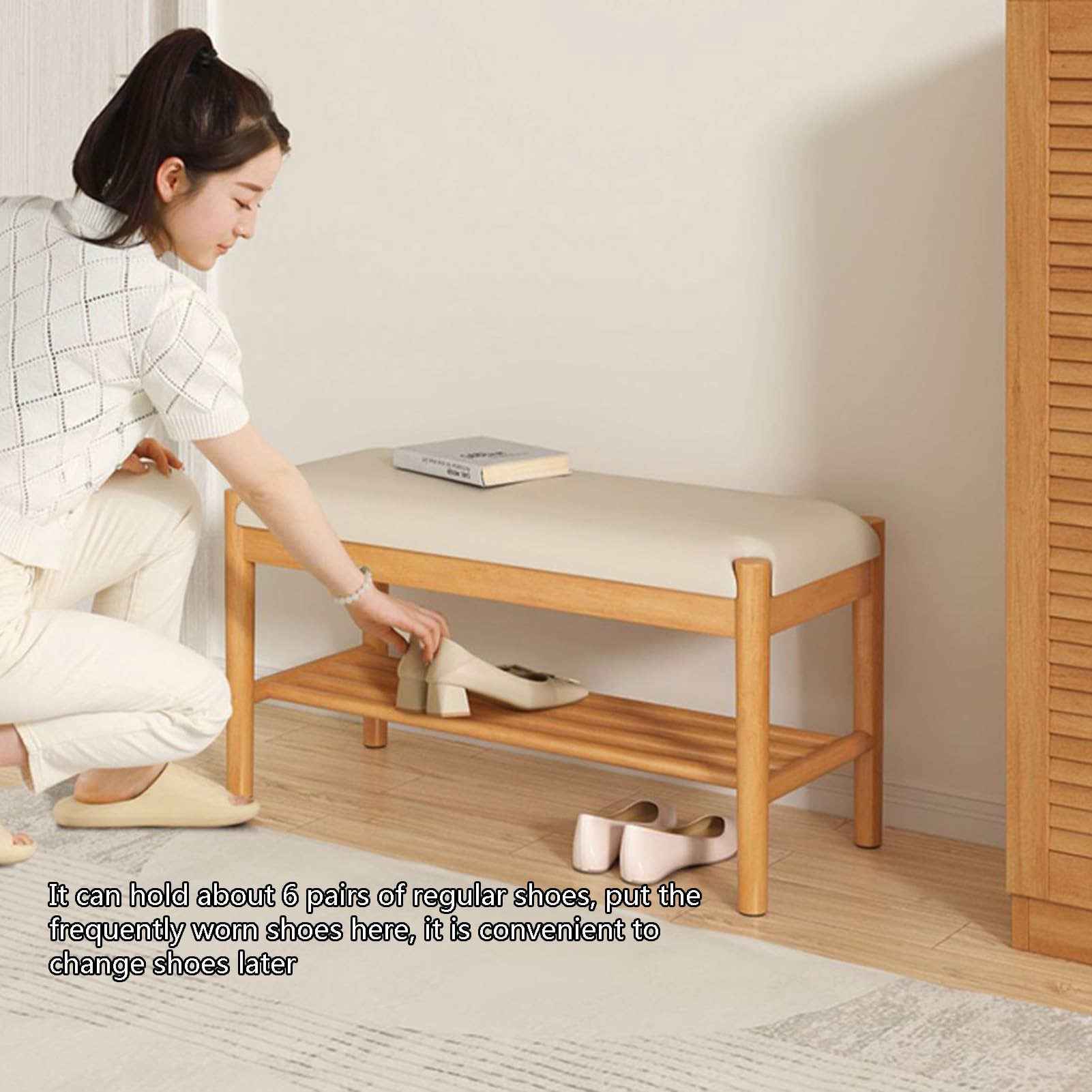 Impermeable Taburete De Zapatos 60×30×40cm, Zapatero con Asiento para Recibidor Pequeño, Banco Zapatero Almacenaje Ideal para Entrada, Baño, Sala De Estar, Pasillo