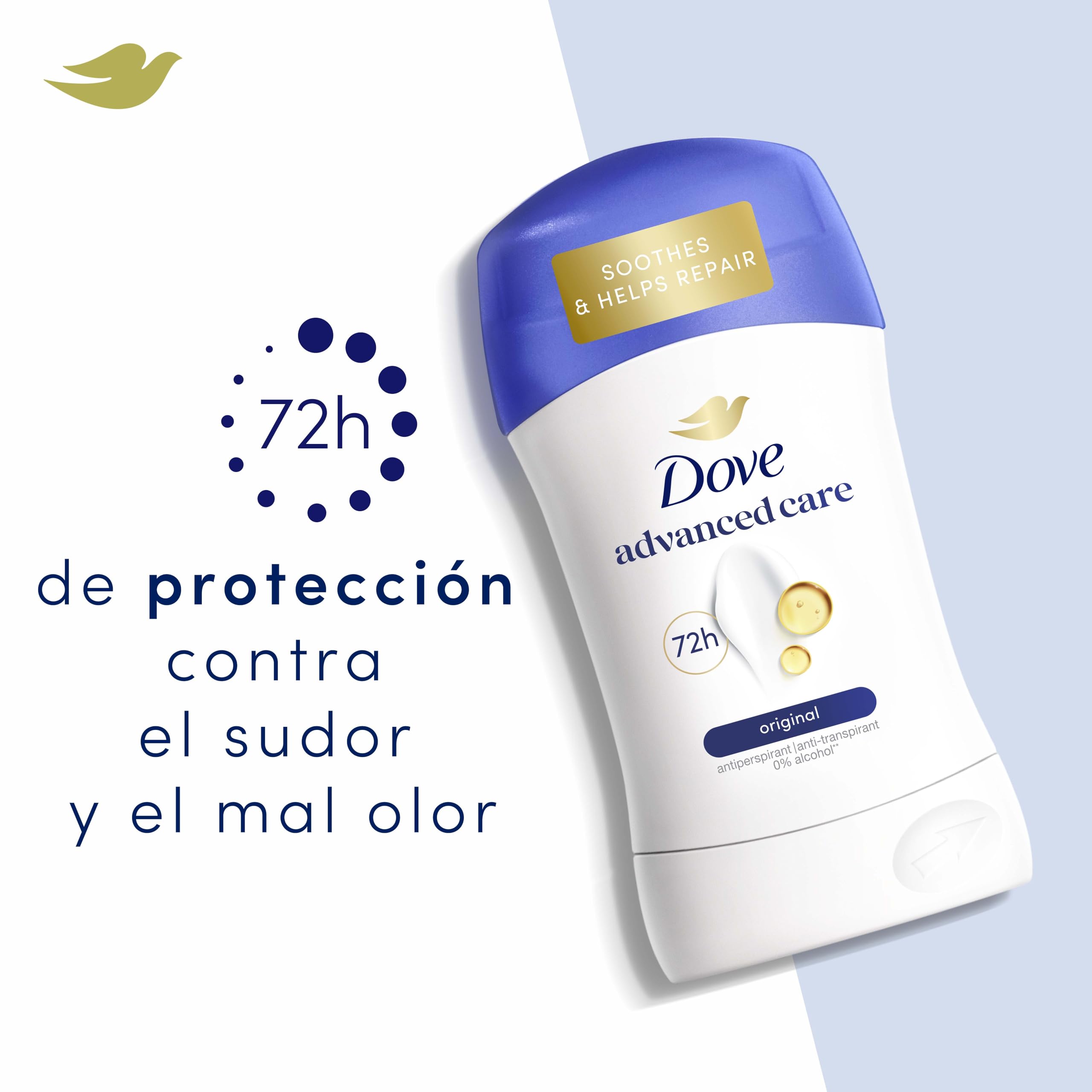 Dove Desodorante en barra antitranspirante original, protección hasta 72 horas, con tecnología pro-ceramida e ingredientes hidratantes, desodorante para hombre y mujer, 6 unidades