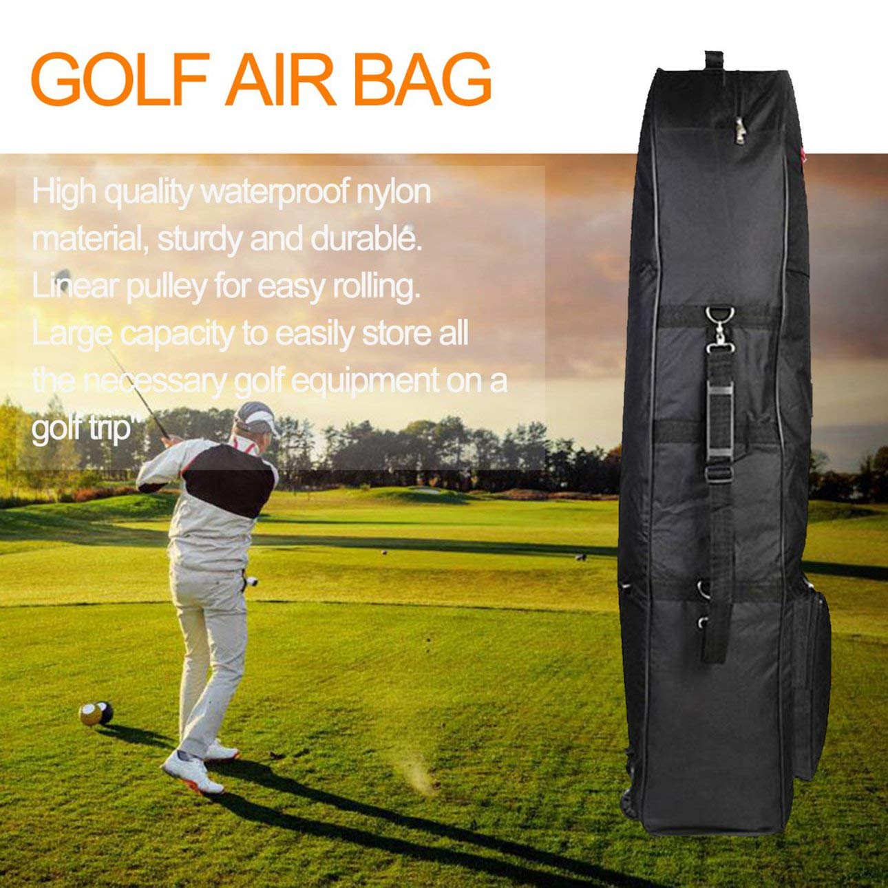 Housse de Protection de Voyage pour Sac de Golf Rembourré avec Roues en Nylon