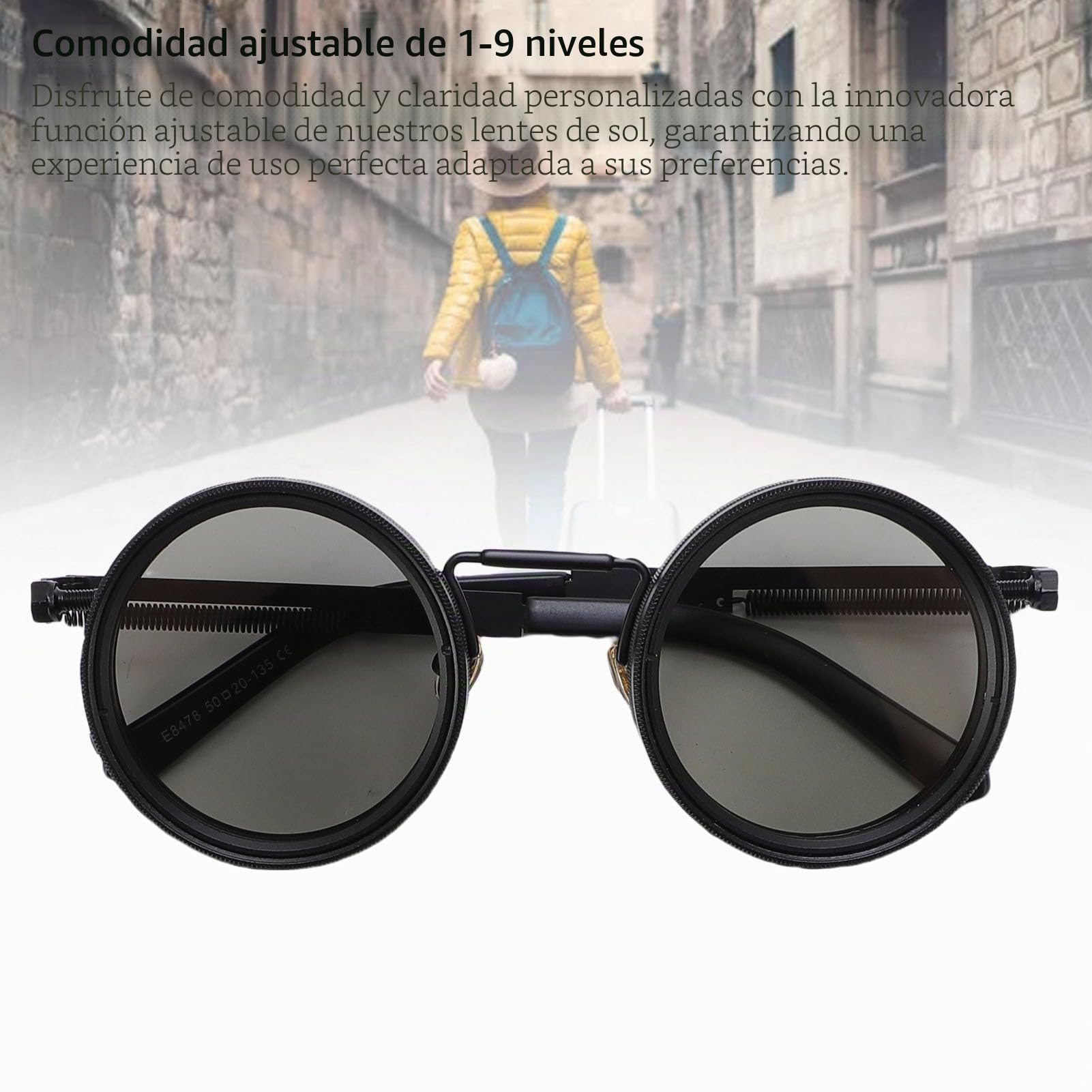 1-9 Gafas de Sol de Filtro ND Ajustable | Lente Redonda Polarizada | Bloqueo de Luz y Protección UV | para Deportes/conducción/fotografía | con Estuche de Almacenamiento