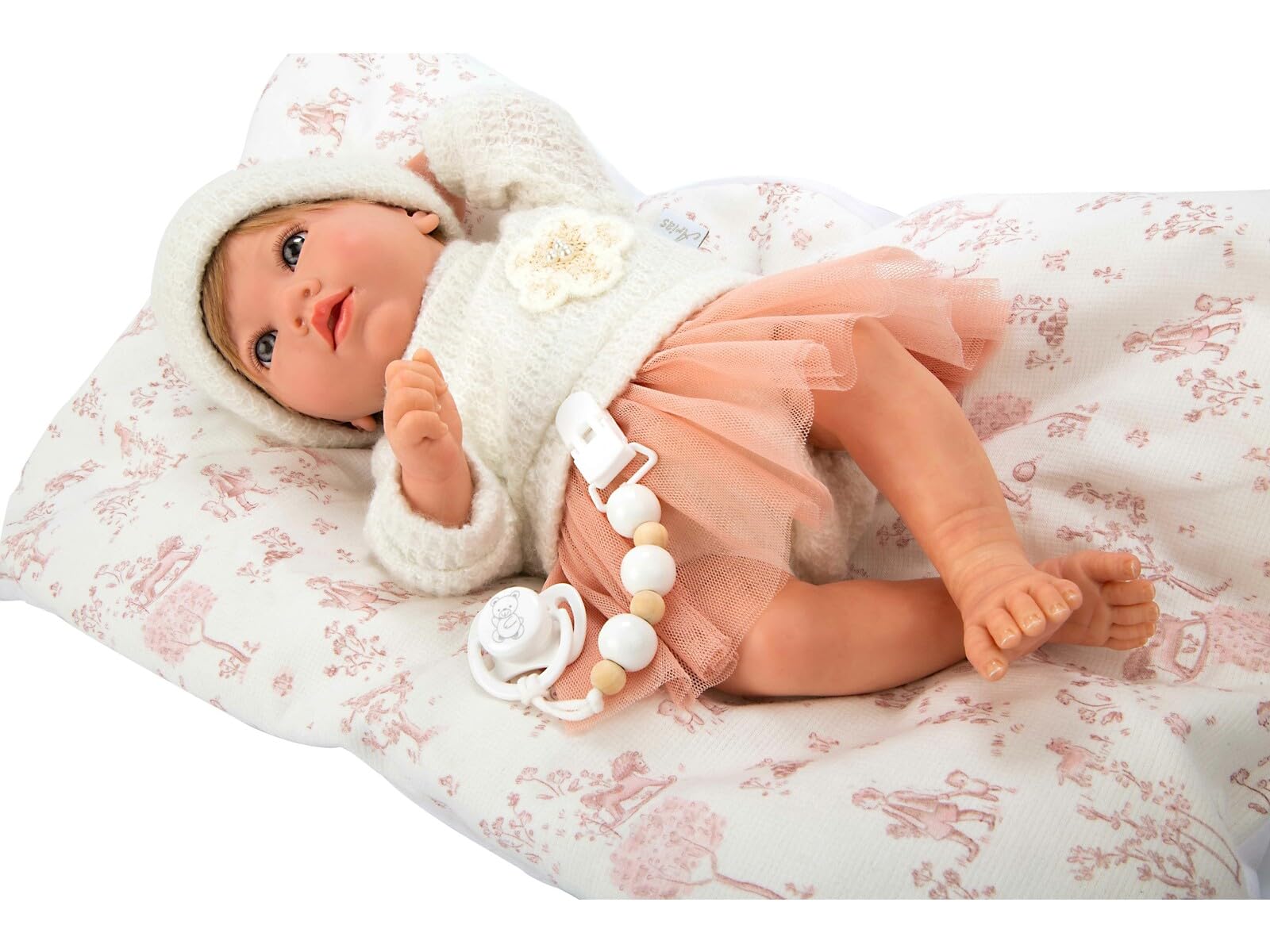 ARIAS - Reborn 40 cm Julia. Bambino realistico con vestiti rosa e bianchi. Include cuscino, ciuccio, ciuccio, pannolino, libro della famiglia e certificato di autenticità. Giocattolo Bambini +3 anni