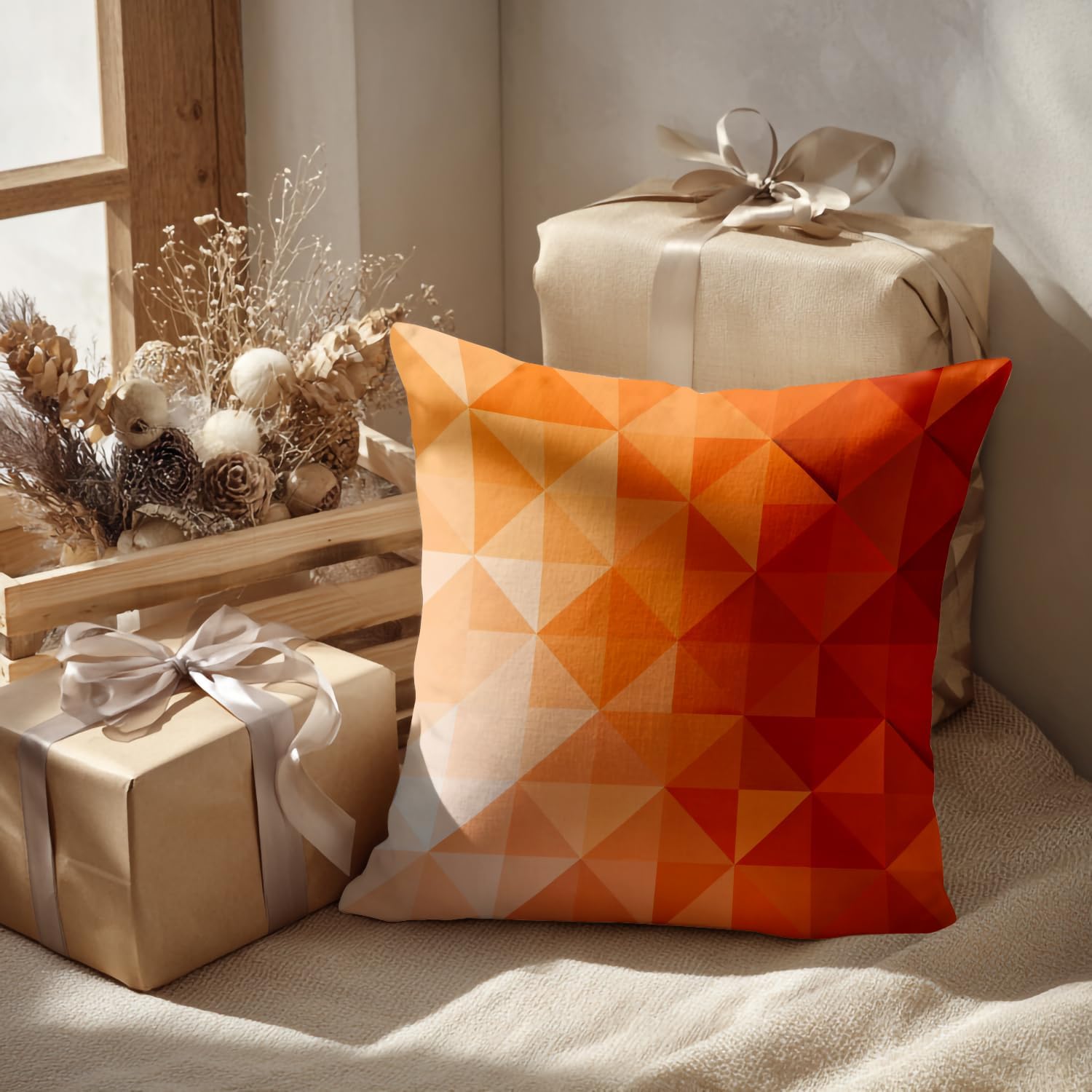 Batmerry Geometric Orange Decorative Pillow Covers, 22 x 22 Inch Modern Geometric Pattern in Orange Soft Yellow Double Sided Throw Pillow Covers Sofa Cushion Cover Square 22 Inches(Set of 2)